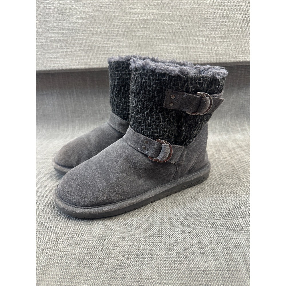 Bearpaw‎ Nova Womens 8 Charcoal Gray Suede Wool Ankle Round Toe Winter Snow Boot